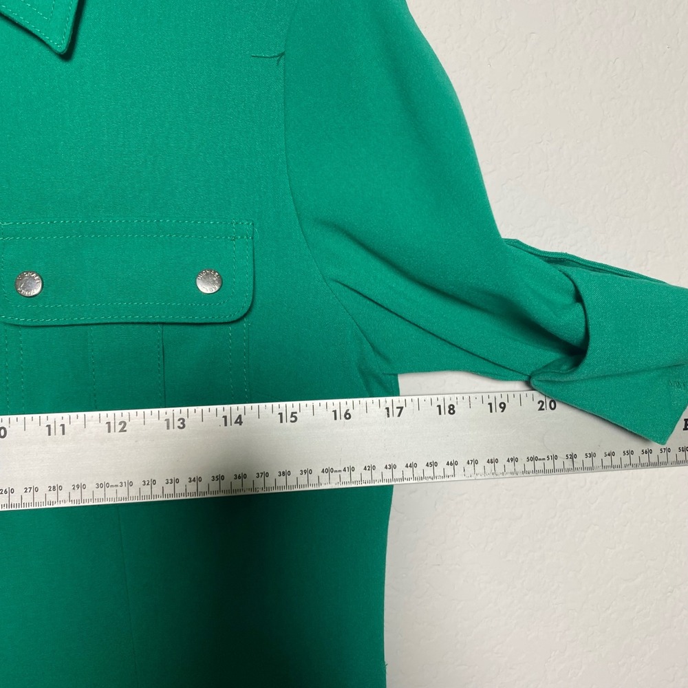 Michael Kors Kelly Green Knee Length Front Zip Dress Cuffed Sleeve Preppy Polish - Picture 4 of 10
